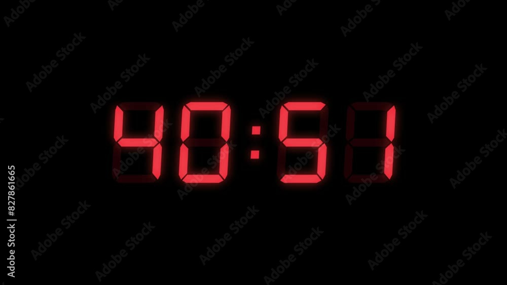 Red Digital Countdown Timer Starting at 45:00 (45 seconds) on Black Background, Featuring High-Visibility LED Display. 4K Motion Graphics Red Digital Countdown Timer Starting at 45:00 (45 seconds) on Black Background, Featuring High-Visibility LED Display. 4K Motion Graphics