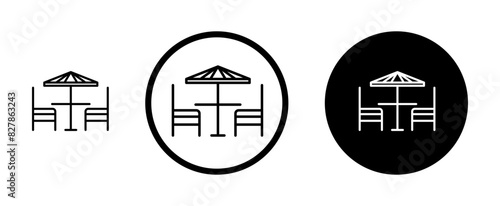 Terrace vector icon set. outside dining cafe table symbol. rooftop restaurant chair and table icon suitable for apps and websites UI designs. photo
