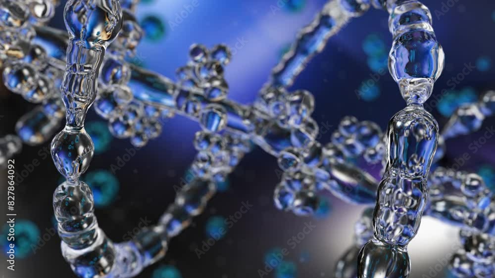 DNA molecule cell glass water . Medical macro biology science. Abstract 3D render animation. DNA molecule cell glass water . Medical macro biology science. Abstract 3D render animation.