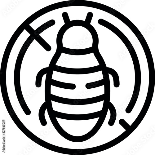 Black and white line art icon of a bedbug enclosed in a circular boundary