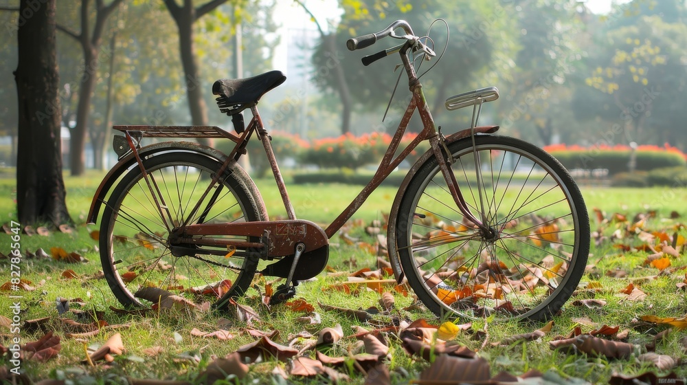 Fototapeta premium Eco-Friendly Commute: Bike on Grassy Field