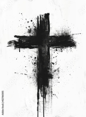 Minimalist Rough Cross: Hand-Drawn Vector Illustration in Black and White
