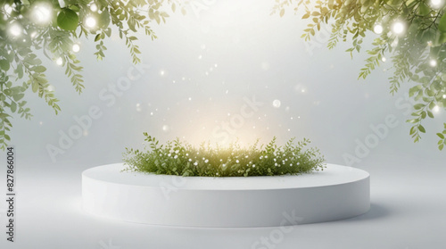 Podium background 3D product platform display white stage pedestal. Light background 3D podium stand scene studio