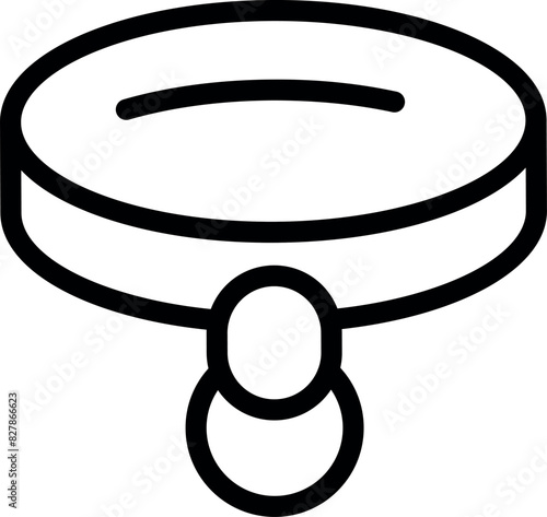 A simple black and white illustration of a pet dog collar with a pendant