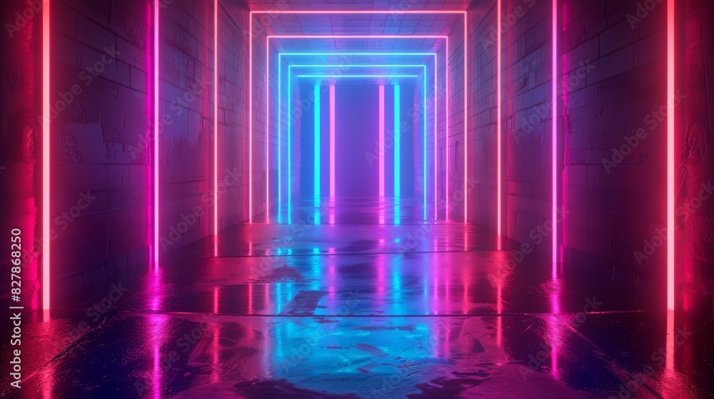 Neon light shapes on black background,rainbow colors, empty space, 80's retro style, fashion show stage, abstract background, 3d rendering,conceptual image. High quality photo Neon light shapes on black background,rainbow colors, empty space, 80's retro style, fashion show stage, abstract background, 3d rendering,conceptual image. High quality photo