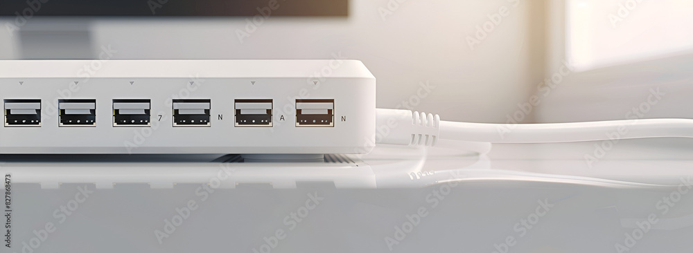 White Wi-Fi Router and Cables,Modern Wi-Fi Router with Network Connections White Wi-Fi Router and Cables,Modern Wi-Fi Router with Network Connections