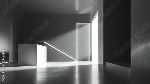 Intriguing negative space accentuated by subtle lighting, creating depth and dimension in a minimalist abstract design.