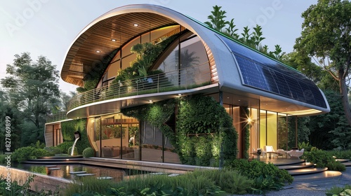 Eco-friendly sustainable architecture with energy-efficient solutions for environmental conservation © Yevhen