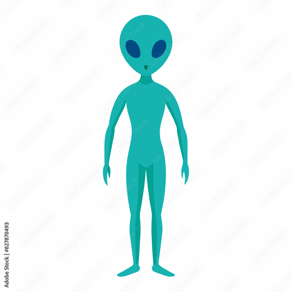 Simple green alien with large eyes isolated on white background. Extraterrestrial being. Minimalistic graphic art. Concept of extraterrestrial life, sci-fi design, space character Simple green alien with large eyes isolated on white background. Extraterrestrial being. Minimalistic graphic art. Concept of extraterrestrial life, sci-fi design, space character