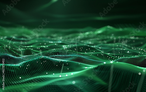 dark green tech landscape with precise lines and dazzling dots, enhanced by mesmerizing halos.