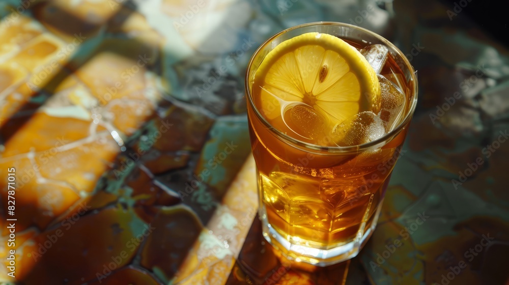 iced lemon tea with space area for text. national iced tea day