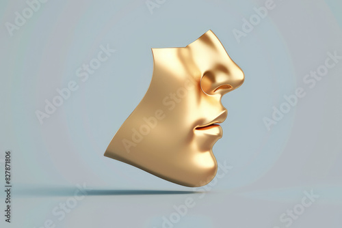 closeup of a 3d golden mouth and nose