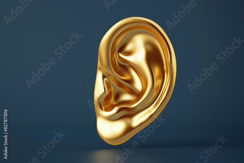 3d model of a golden ear on blue background