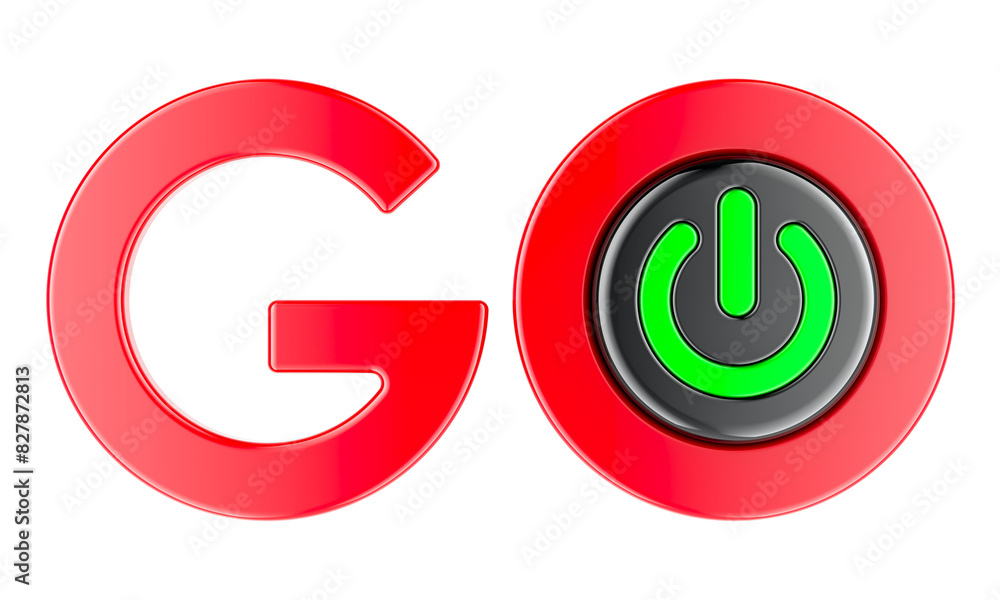 Go, concept. Red inscription with button, 3D rendering isolated on transparent background Go, concept. Red inscription with button, 3D rendering isolated on transparent background