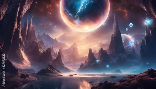 landscape with stars and planets