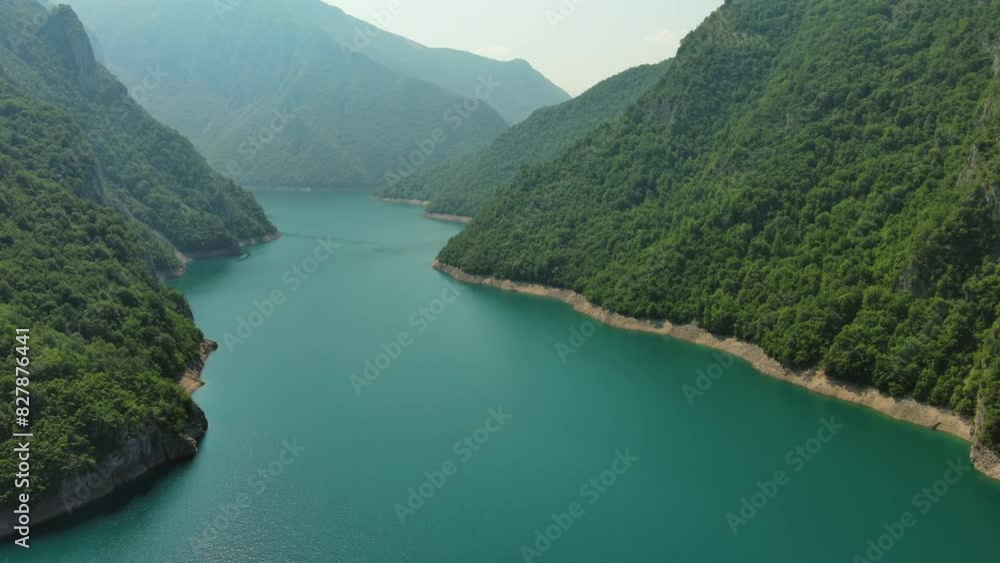 Aerial view of Beautiful Piva river canyon with reservoir Piva Lake (Pivsko Jezero) summer view in Montenegro. Nature travel background, 4k Aerial view of Beautiful Piva river canyon with reservoir Piva Lake (Pivsko Jezero) summer view in Montenegro. Nature travel background, 4k