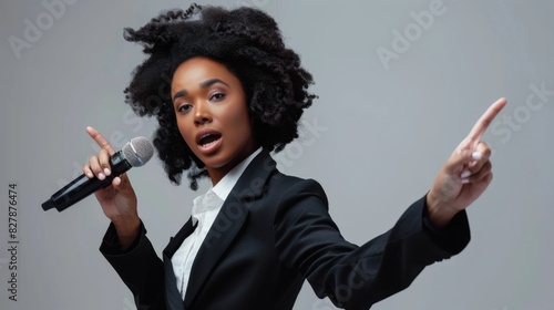 A Woman Singing with Microphone photo