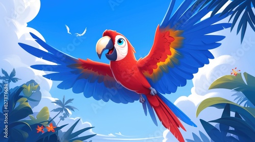 A charming cartoon macaw depicted in a 2d illustration with subtle gradients all flawlessly crafted on a single layer photo