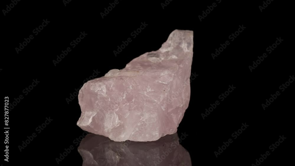 Polished mineral stone rose quartz rotates in a circle on a black background Polished mineral stone rose quartz rotates in a circle on a black background