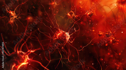 closeup of illustration of red nerve cells