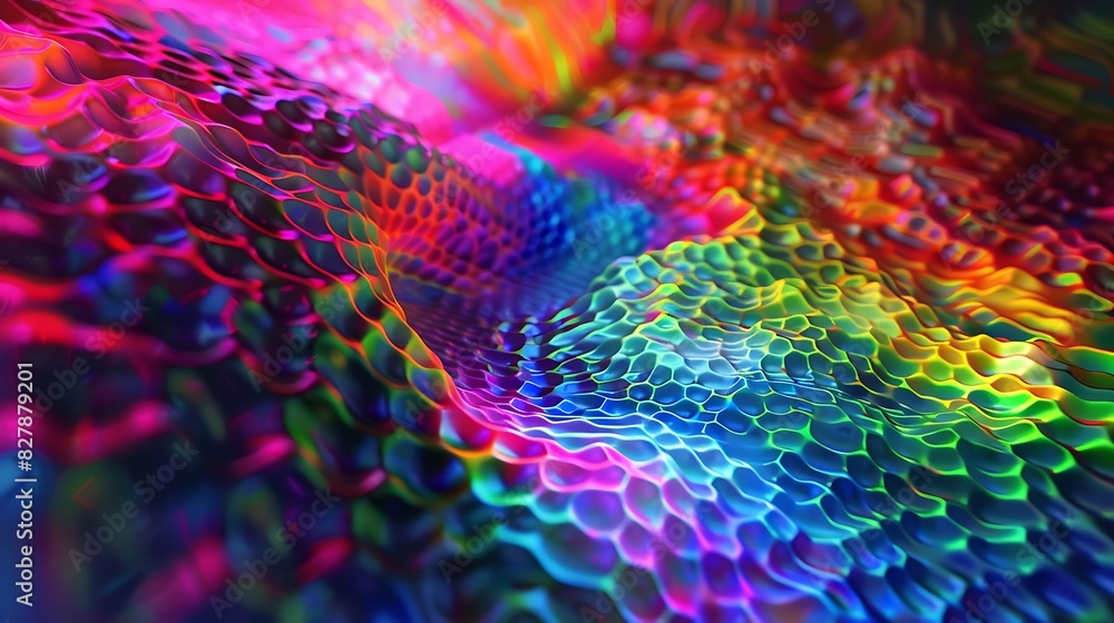 Obraz premium A vivid digital hexagon abstract background, reminiscent of a psychedelic trip, with colors swirling and blending seamlessly.