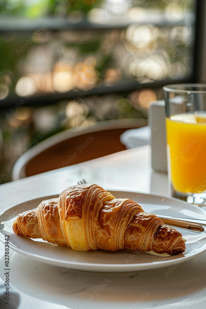 Petit déjeuner, jus d'orange, croissant, céréales, matinée ensoleillée, ia générative Petit déjeuner, jus d'orange, croissant, céréales, matinée ensoleillée, ia générative