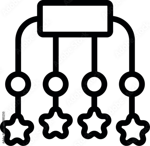 Simplified black line icon depicting a baby mobile with starshaped hangings