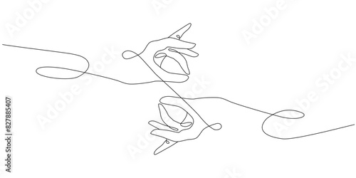 Vector one line art illustrations of buddha hands. Continuous line art of zen