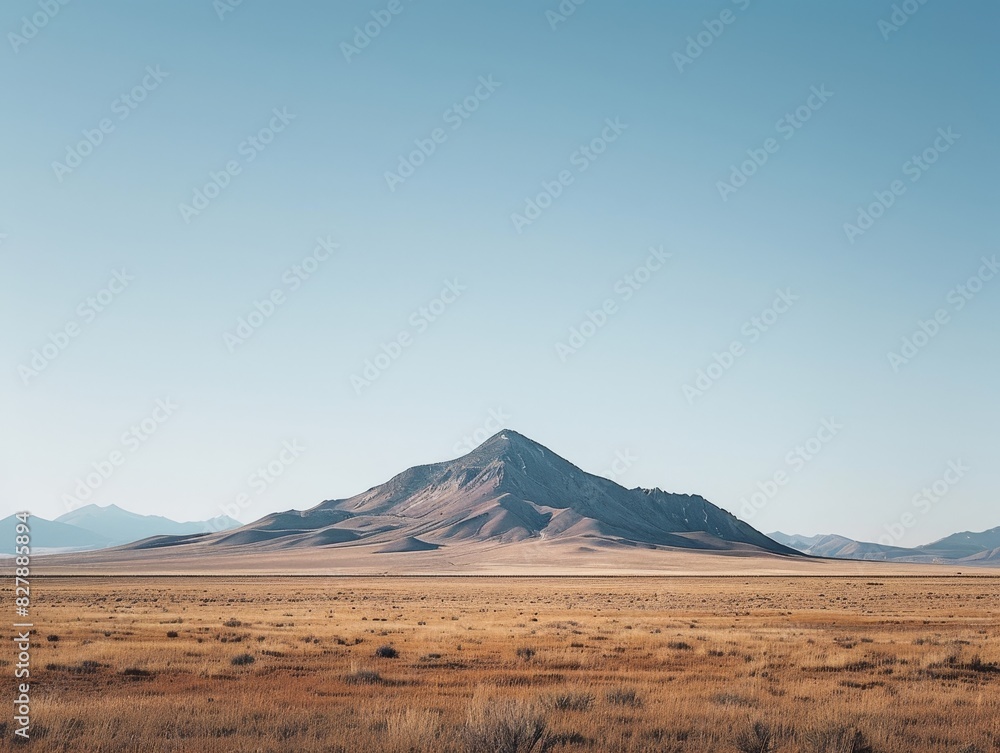 Breathtaking view of a solitary mountain peak rising from a vast, golden desert plain under a clear blue sky, perfect for nature, travel, and adventure-themed content. Breathtaking view of a solitary mountain peak rising from a vast, golden desert plain under a clear blue sky, perfect for nature, travel, and adventure-themed content.