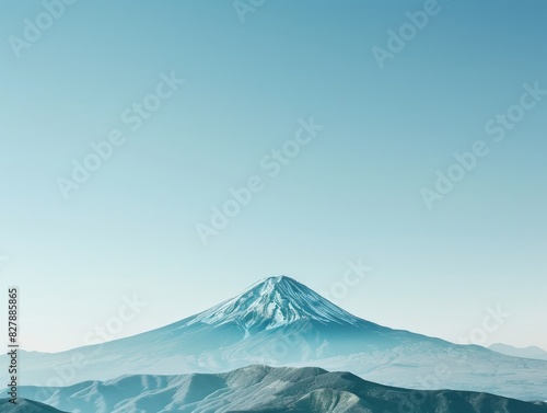 Majestic snow-capped mountain peak against a clear blue sky, perfect for nature, travel, and adventure visuals, highlighting tranquility and the beauty of untouched landscapes.