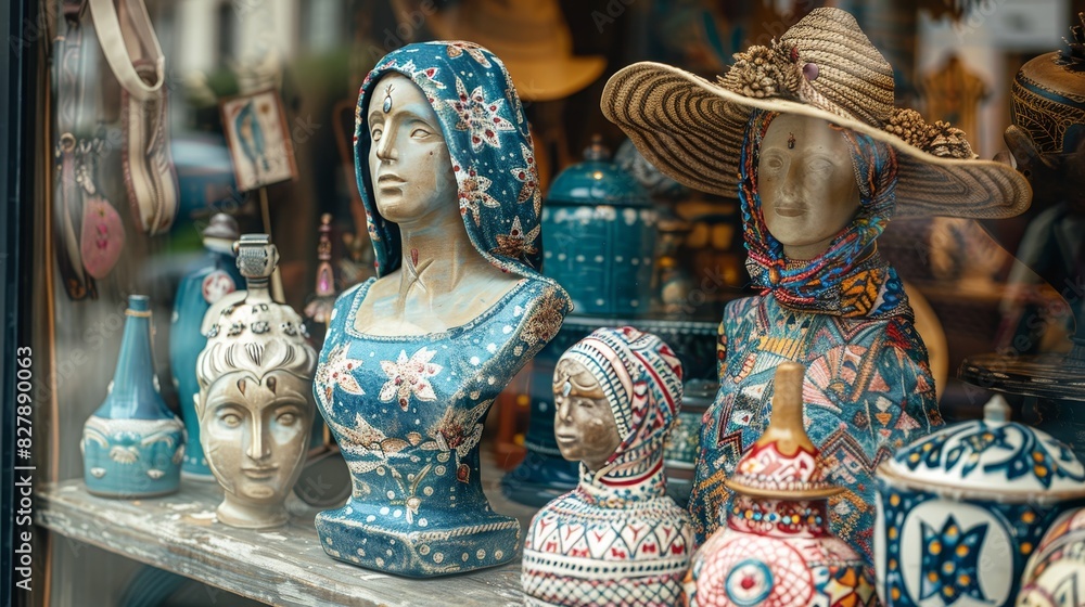 Clear day with national symbols impressive display in shop window