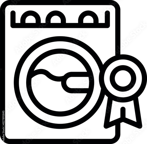 Line art icon featuring an energyefficient washing machine with a certification medal