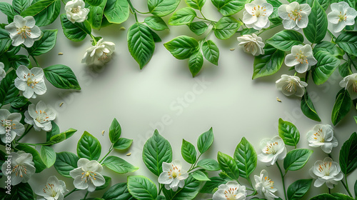A cluster of vibrant green leaves and delicate white flowers bunched together in a natural setting