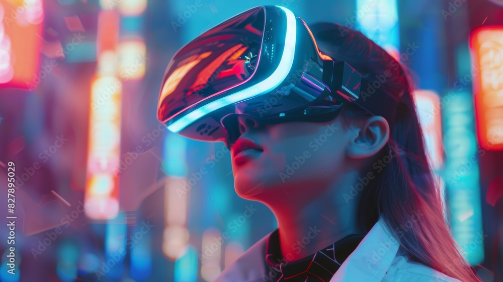 Metaverse and kid concept, child using virtual reality headset in space adventure game. Metaverse and kid concept, child using virtual reality headset in space adventure game.