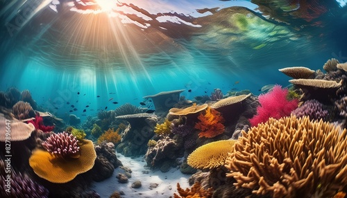 Ocean underwater scene of picturesque coral reef. Based on Generative AI 