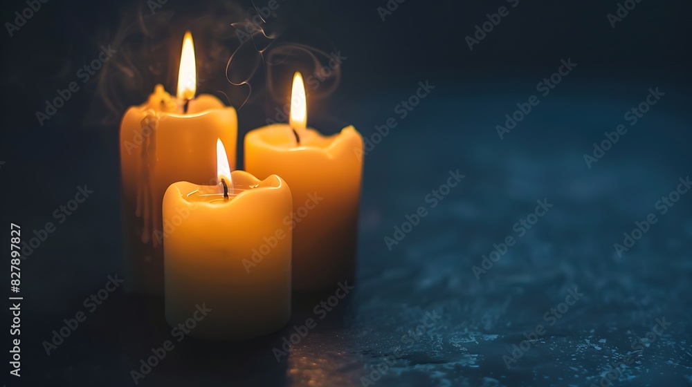 burning memorial candles on the dark background : Generative AI burning memorial candles on the dark background : Generative AI