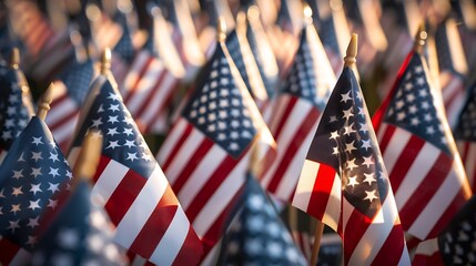 A field of hundreds of American flags  Commemorating veterans day memorial day or 911 : Generative AI