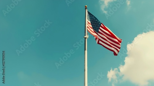 Happy President memorial day concept America USA united states flag on blue skies vintage style lifestyle studio shoot closeup view flat lay top view : Generative AI