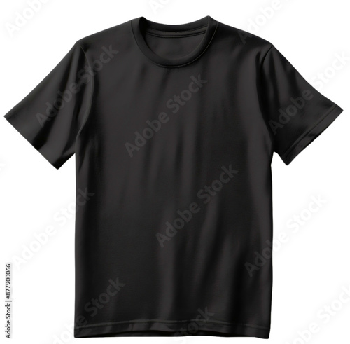 Classic black t-shirt mockup template isolated on transparent background, png. Casual fashion clothing apparel front view, unisex garment, cotton wear, short sleeves
