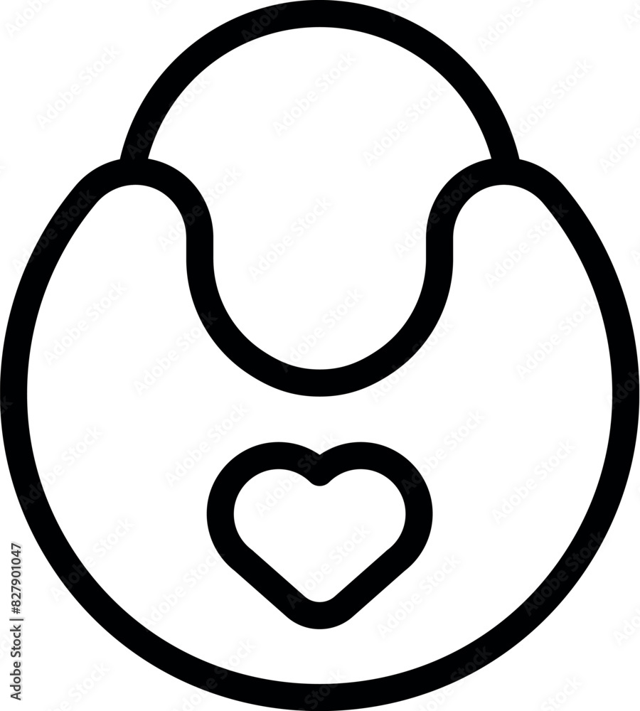 Simple line art illustration of a baby bib featuring a heart Simple line art illustration of a baby bib featuring a heart