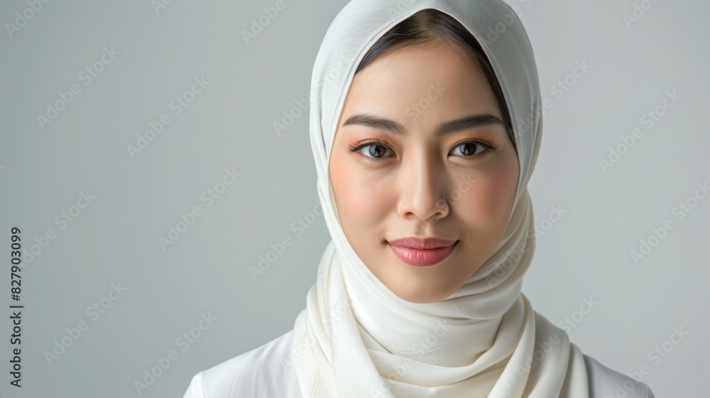 A woman wearing a white scarf and a white hijab A woman wearing a white scarf and a white hijab