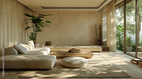 Living room designed with sustainable and eco-friendly materials  realistic interior design