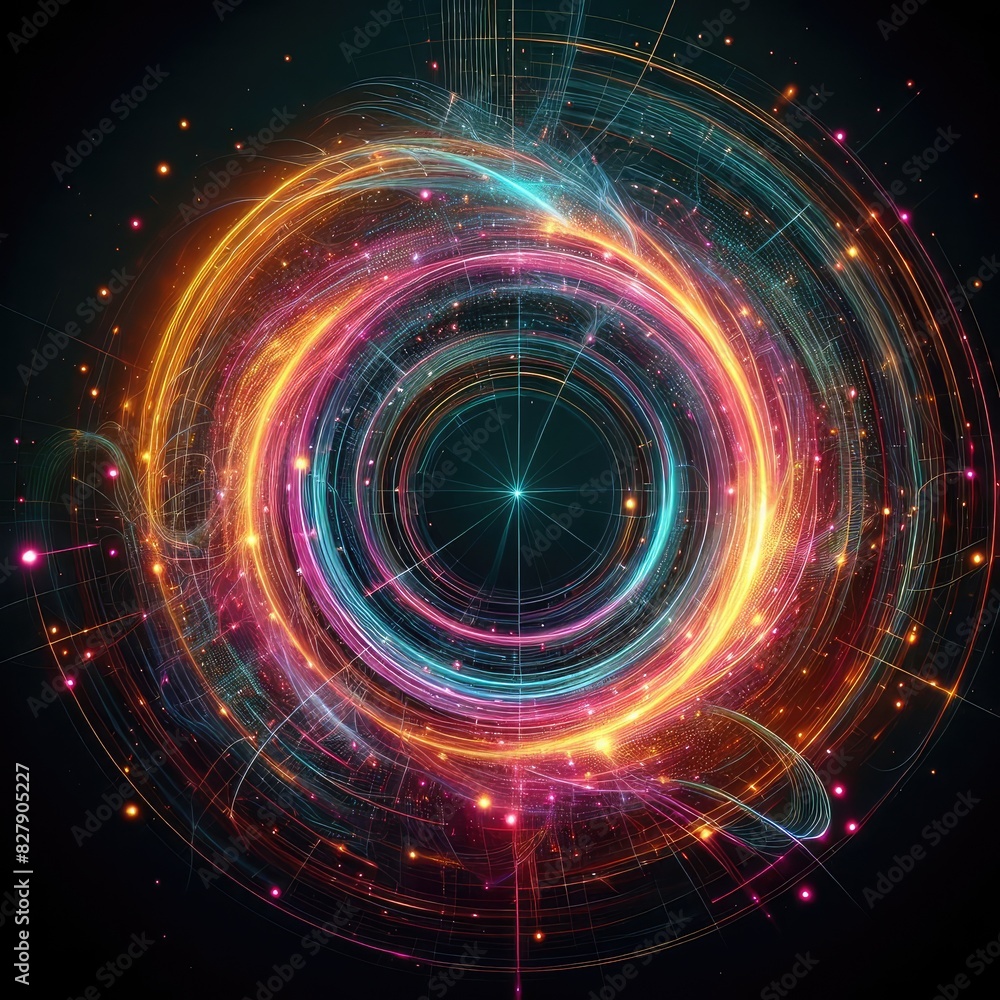 Abstract neon energy sphere circle on a black background Abstract neon energy sphere circle on a black background