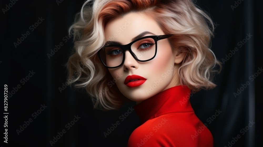 A woman with red hair and glasses is wearing a red shirt A woman with red hair and glasses is wearing a red shirt