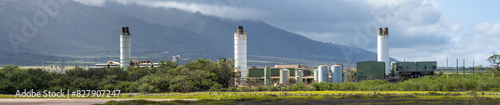 Maui Electric Company power generation plant smokestacks, oil burning to produce electricity, Maui, Hawaii
 photo