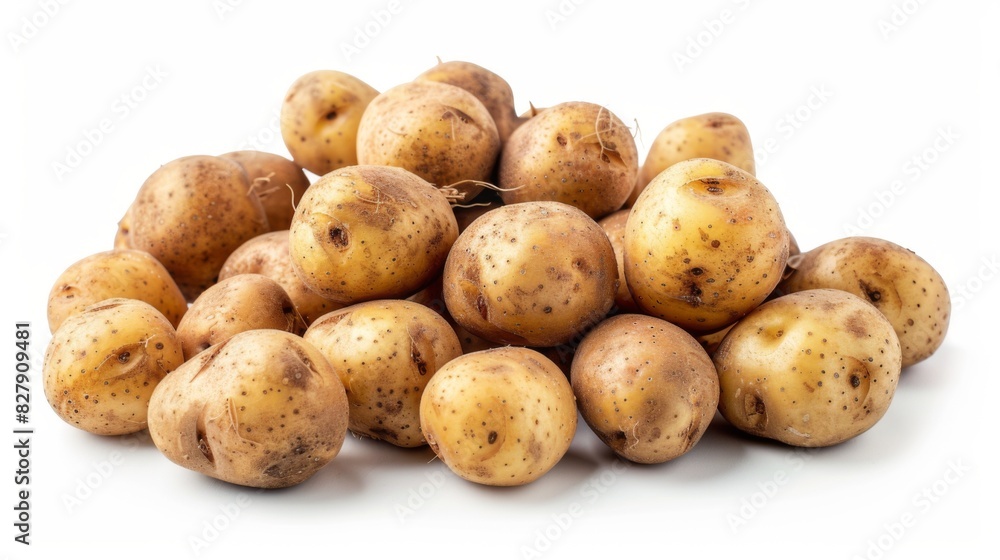 Fresh organic potatoes isolated on white background. Top view, flat lay Fresh organic potatoes isolated on white background. Top view, flat lay