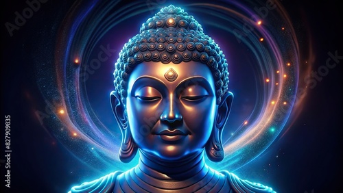 Glowing Gautam Buddha face idol showpiece with Generative effects
