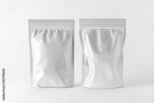 white plastic bag, Present your packaging designs with sophistication using a mockup of two product paper bags with ziplock closures, elegantly isolated against a pristine white background