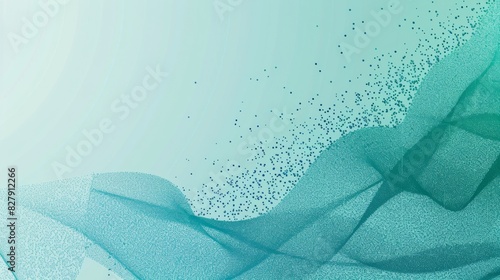 Clean and modern scientific conference poster template with Tanager Turquoise, Teal Blue, Kelly Green colors and digital particle accents on minimal background.
