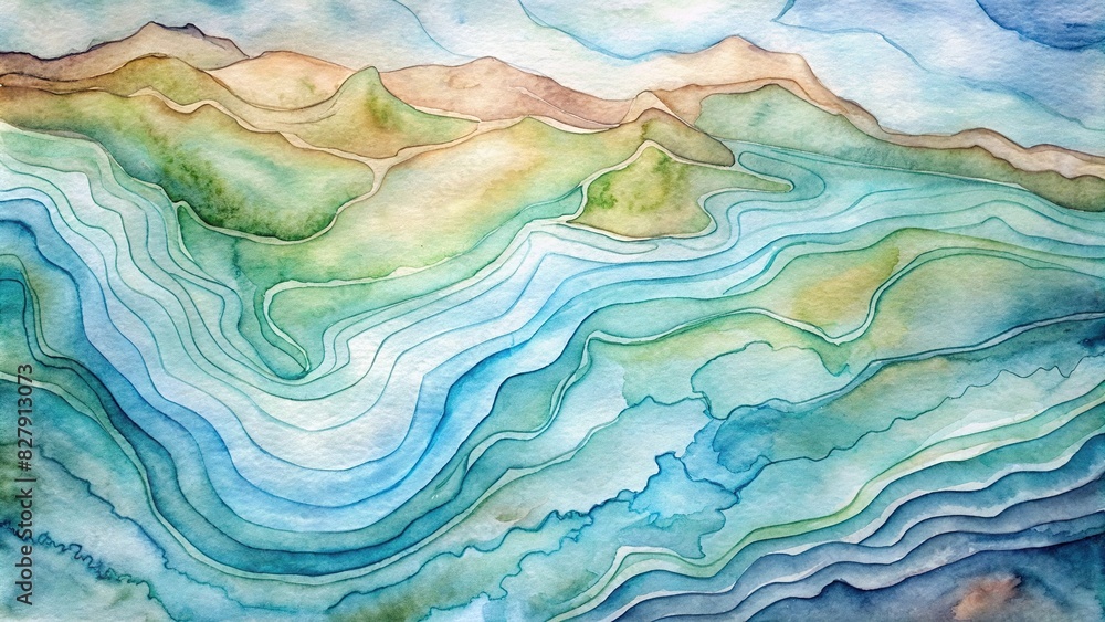 Watercolor of a contour line topographic map